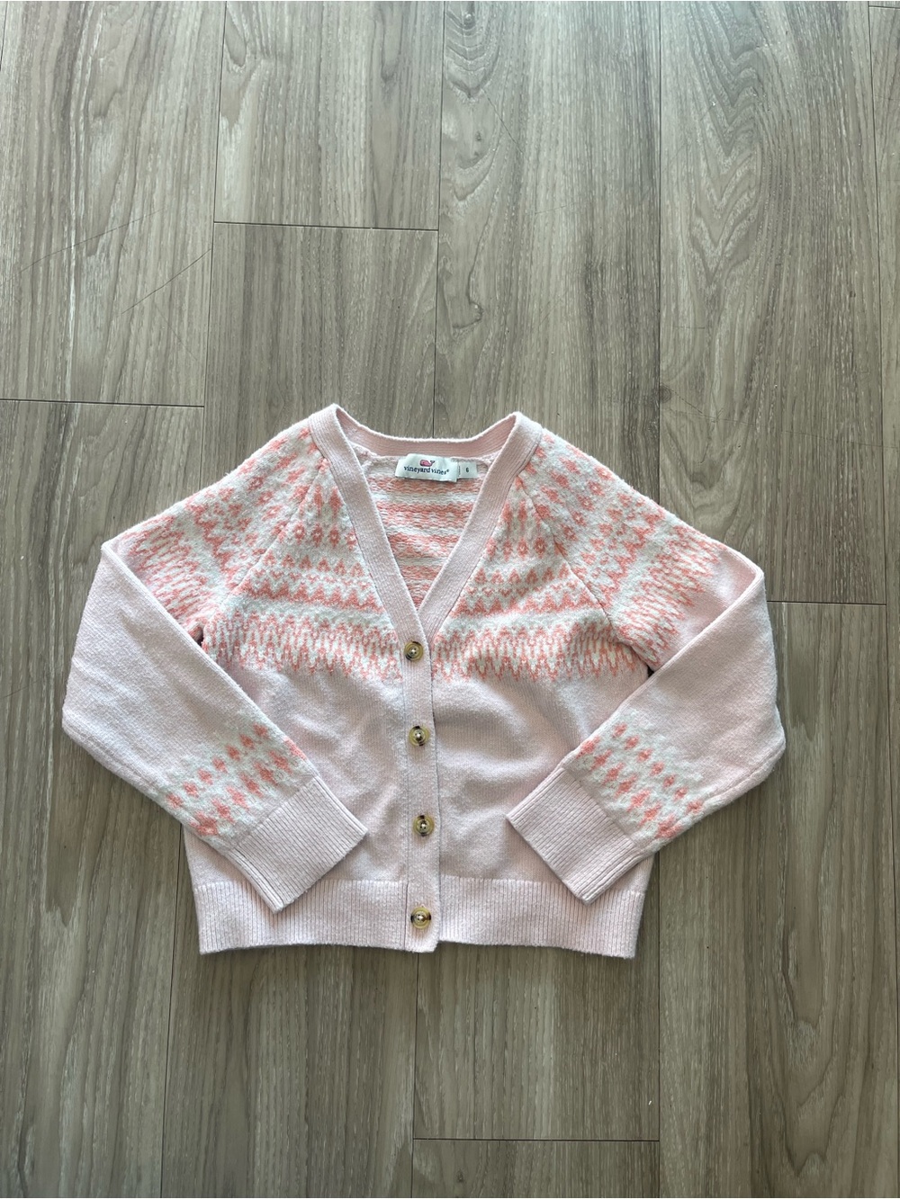 Vineyard Vines Pink and White Fair Isle Cardigan